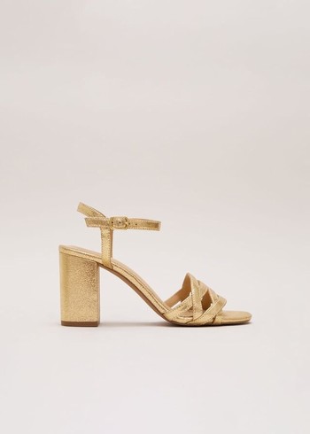 Phase Eight Gold Leather Crossover Block Heels Gold Australia | BX3487529